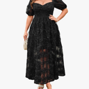 Women's 2025 Plus Cocktail Formal Guest Dresse 3D Lace Sweetheart Neckline Puff Sleeve A Line Maxi Dresses, Size XL