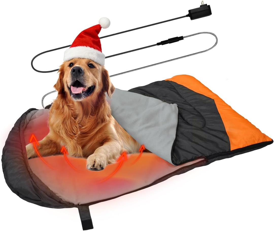 Heating Dog Sleeping Bag, Heated Waterproof Warm Packable Dog Bed Mat with Storage Bag for Indoor Outdoor Travel Camping Hiking Backpacking (Heated, Plug)