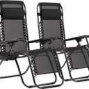 FDW Zero Gravity Lawn Lounge Chairs Set of 2 with Pillow and Cup Holder - Adjustable Reclining Folding Outdoor Chairs for Deck, Beach, Yard (Black)