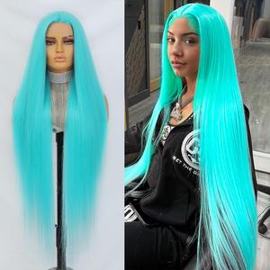 Felek Super Long T Part Lace Wigs 40 Inch Blue Teal Long Hair 13x4x1 T Lace Front Wigs Heat Resistant Fiber Glueless Pre-Plucked Natural Hairline Lace Wig For Fashion Women/Girls(BLUETEAL)