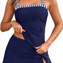 Women Tankini Swimsuits with Skirt - Two Piece Swimsuit Tummy Control Bathing Suits 2025 Swimwear (Medium, Blue and Stripe)