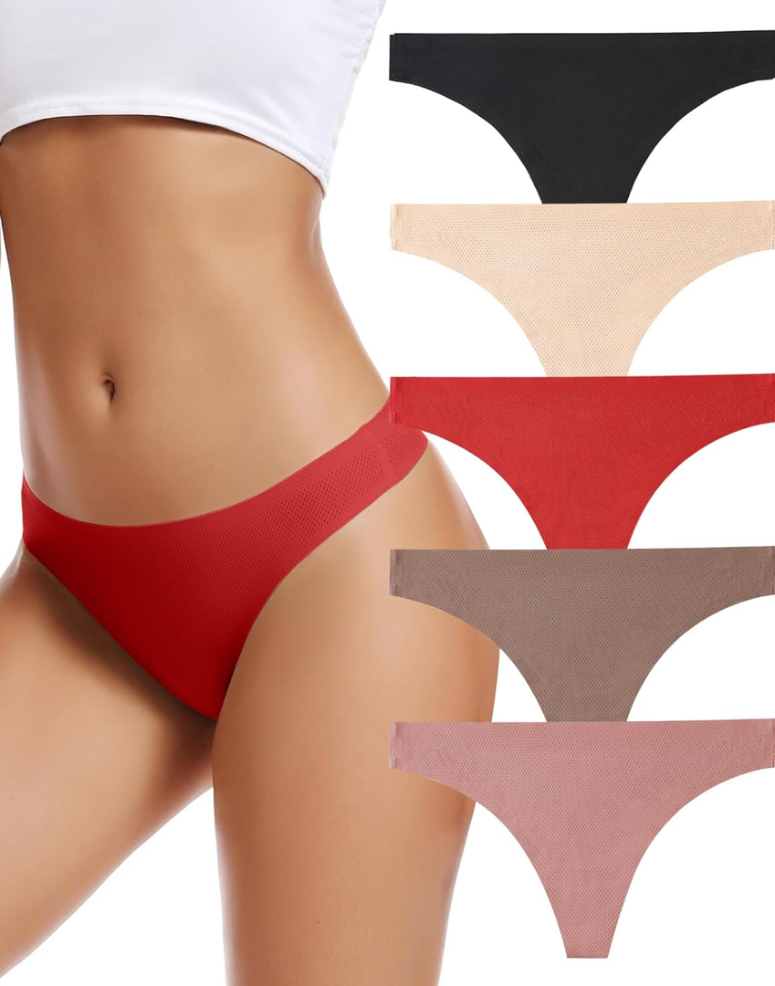 voenxe Seamless Women Underwear Thongs,No Show Ladies Thong,No Line Workout Breathable Comfortable Panties,Soft Undies,5-Pack M