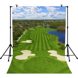 5x7ft Golf Course Backdrop Blue Sky White Clouds and Bunker Green Grass Backgrounds for Photography LYZY0798