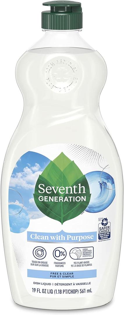 Seventh Generation Dish Liquid Soap Free & Clear liquid soap Dishwashing Soap Dish Soap for Sensitive Skin 19 oz