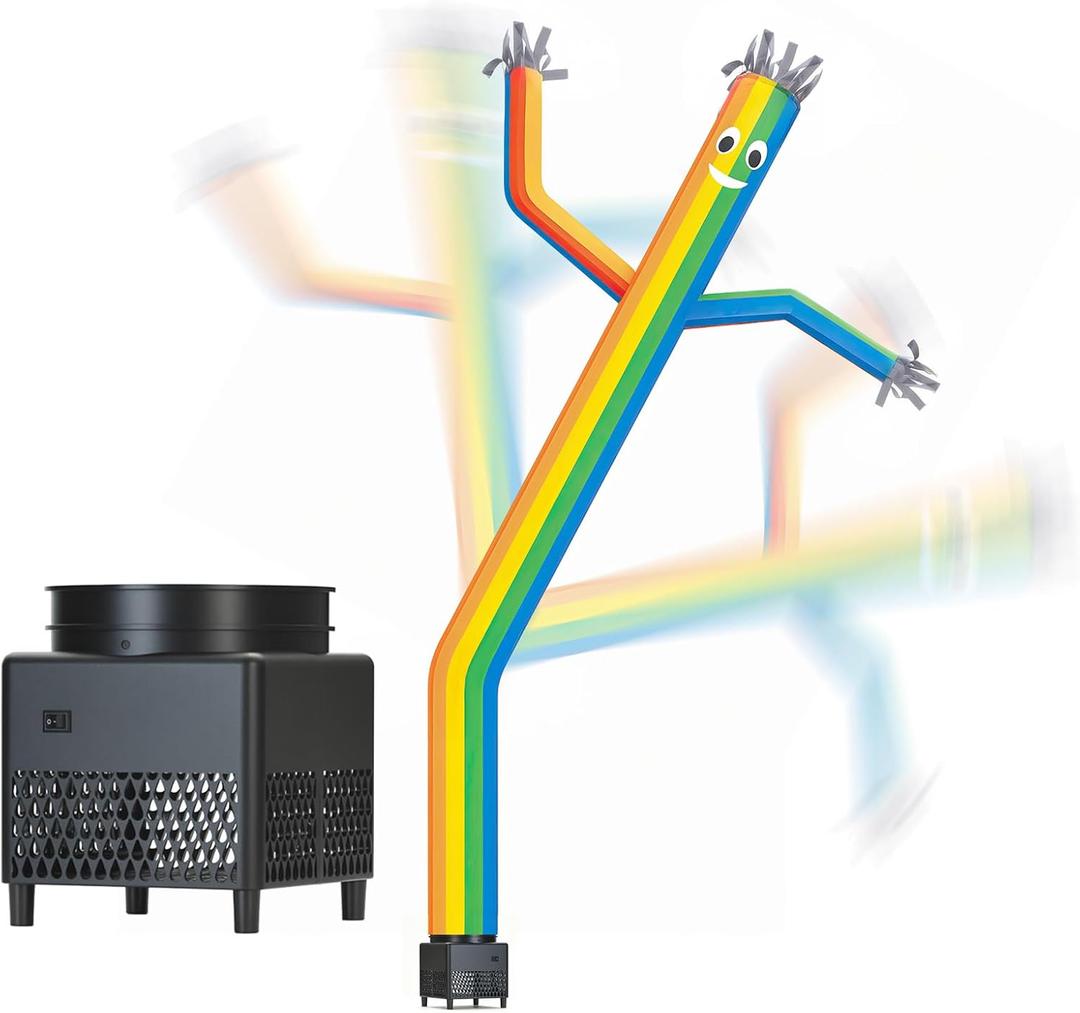 6ft Rainbow Sky Air Puppet Dancer Inflatable Waving Tube Man with Lights & Built-in Blower - Wacky Waving Dancing Tube Guy for Business Promotion Stand Out Christmas Advertising