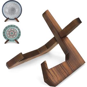 PUERSI Wooden Bowl Display Stand, 6.5 Inch Bowl Holder, Display Holders for Displaying Large Deep Plates, Platters and Dishes, 6.5" H x 9" W x 7.9" D (For Items under 5" in Depth)