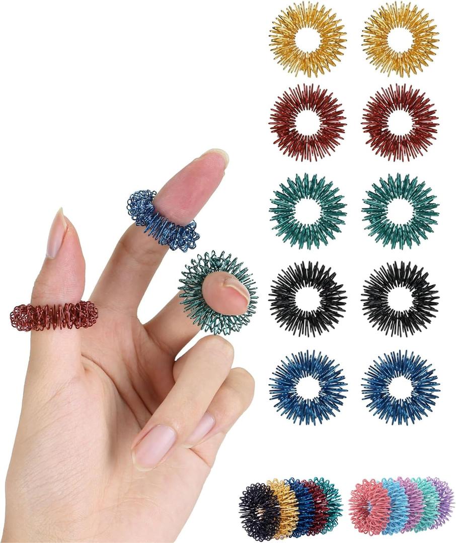 Mr. Pen- Spiky Sensory Rings, 10 Pack, Stress Relief Fidget Sensory Toys, Fidget Rings, Fidget Ring for Anxiety, Stress Relief Rings, Massager for Fidget ADHD Autism, Silent Stress Reducer Ring (Jewel Tones)