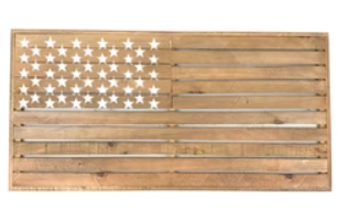 Handcrafted Wooded American Flag with a Rustic, Natural Finish