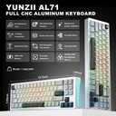 YUNZII AL71 75% Mechanical Keyboard,Full Aluminum CNC,Hot Swappable Gasket,2.4GHz Wireless BT5.0/USB-C Wired,NKRO Programmable RGB Backlight Creamy Typing for Win/Mac(Silver,Crystal White Switch)