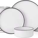 Famiware Nebula Plates and Bowls Sets, 18 Pieces Dinnerware Sets, Dishes Set for 6, White with Black Rim