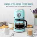 Nostalgia Classic Retro 10 Cup Coffee Maker - One-Touch Drip Brew, Reusable Filter - Anti-Drip, Auto Shutoff, & Time Display - Dishwasher Safe 50 oz Carafe - Aqua