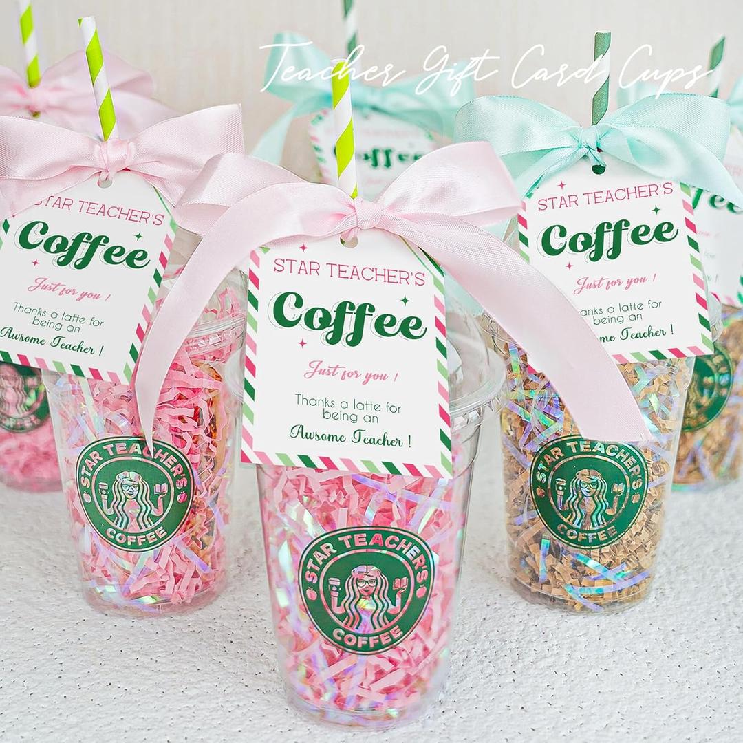 Teacher Gifts - Teacher Appreciation Gifts - 6 Pack Coffee Gift Card Holder with Cards - Teacher Survival Kit Thank You Gifts for Women Men Her Him End of Year Back to School Birthday Christmas