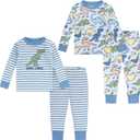 HUGGIES unisex-baby Long Sleeve Pajama 4-piece Set (3T, Quiet Harbor/Dinos)