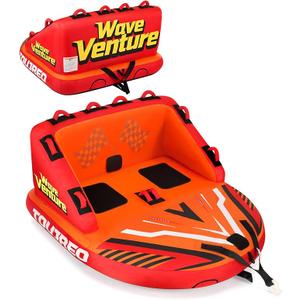 Towable Tubes for Boating - 2 & 3 Person Inflatable Boat Tube with Dual Tow Points, Speed Safety Valve, Heavy Duty Nylon Cover, EVA Foam Pads for Lake & River Water Sports