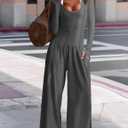 UNIANKIYA One Piece Jumpsuits for Women Casual Long Sleeve Overalls Dressy Rompers Wide Leg Pants Jumpers Vacation Outfits (Gray, S)