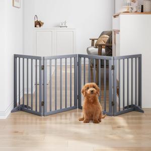Dog Gates for Doorways 74-Inch Wide Freestanding Pet Gates for Dogs 24-inch Tall Dog Gates Indoor Stair House (Gray)