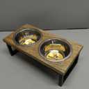Elevated Dog Bowls, 4” Small Dogs & Cats Raised Bowl Mango Wood Stand, Food & Water 2 Stainless Steel Dishes Each 16oz/2Cup Capacity, Non-Slip Pet Feeder Station in Brown for Toy Breeds