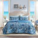 Bedsure Summer Quilt Queen Size - Lightweight Floral Comforter Queen Size, Blue and White Bedspread Quilted Bedding, Reversible Soft Microfiber Coverlet for All Seasons (90"x96") | Lightweight, Summer, Reversible, Ultra Soft, Floral