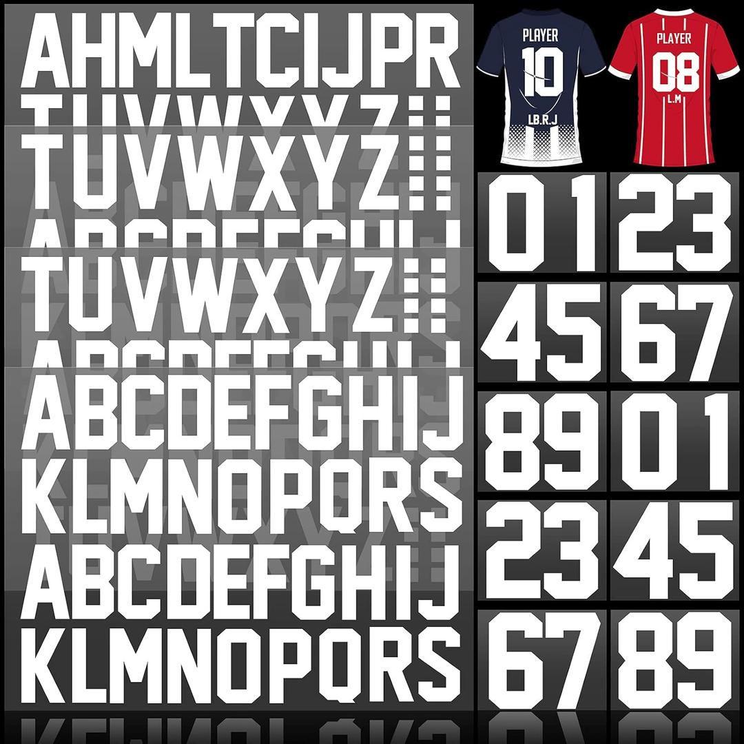 18 Sheets 216 Pieces 8 Inch Iron On Numbers T-Shirt 2 Inch Iron On Letters Patches Kit, 0 to 11 Iron-on Numbers A to Z Heat Transfer Letters for Jersey Football Baseball T-Shirts Team Name (White)