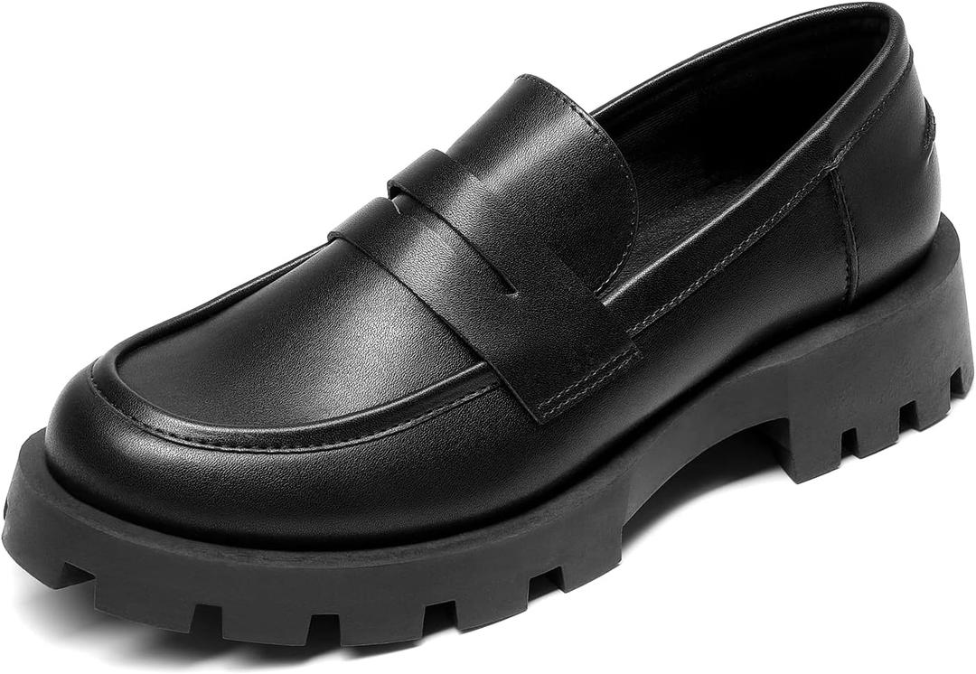 DREAM PAIRS Womens Loafers, Lug Sole Slip On Platform Chunky Penny Loafers for Women Dressy and Work, Business Casual Shoes for Women (8, Black-pu)