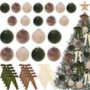Riceshoot 44 Pcs Velvet Christmas Tree Ornaments Set Include 20 Christmas Balls and 24 Vintage Bows Multicolor Hanging Xmas Tree Ornaments Holiday Party Decorations(Green,Brown,Neutral)