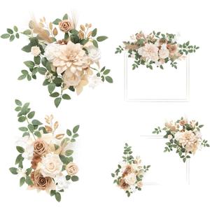 Ling's moment 2pcs Fall Wedding Artificial Floral Swags Welcome Sign Flowers Backdrop Garlands Brown for Ceremony Reception Door Wall Home Decorations Entryway Outdoor Board Table Decor (Wht-white & Beige)
