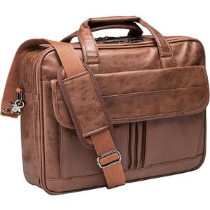 seyfocnia Men's Business Travel Briefcase Leather Handmade Messenger Bags Laptop Bag (17.3inch, Brown)