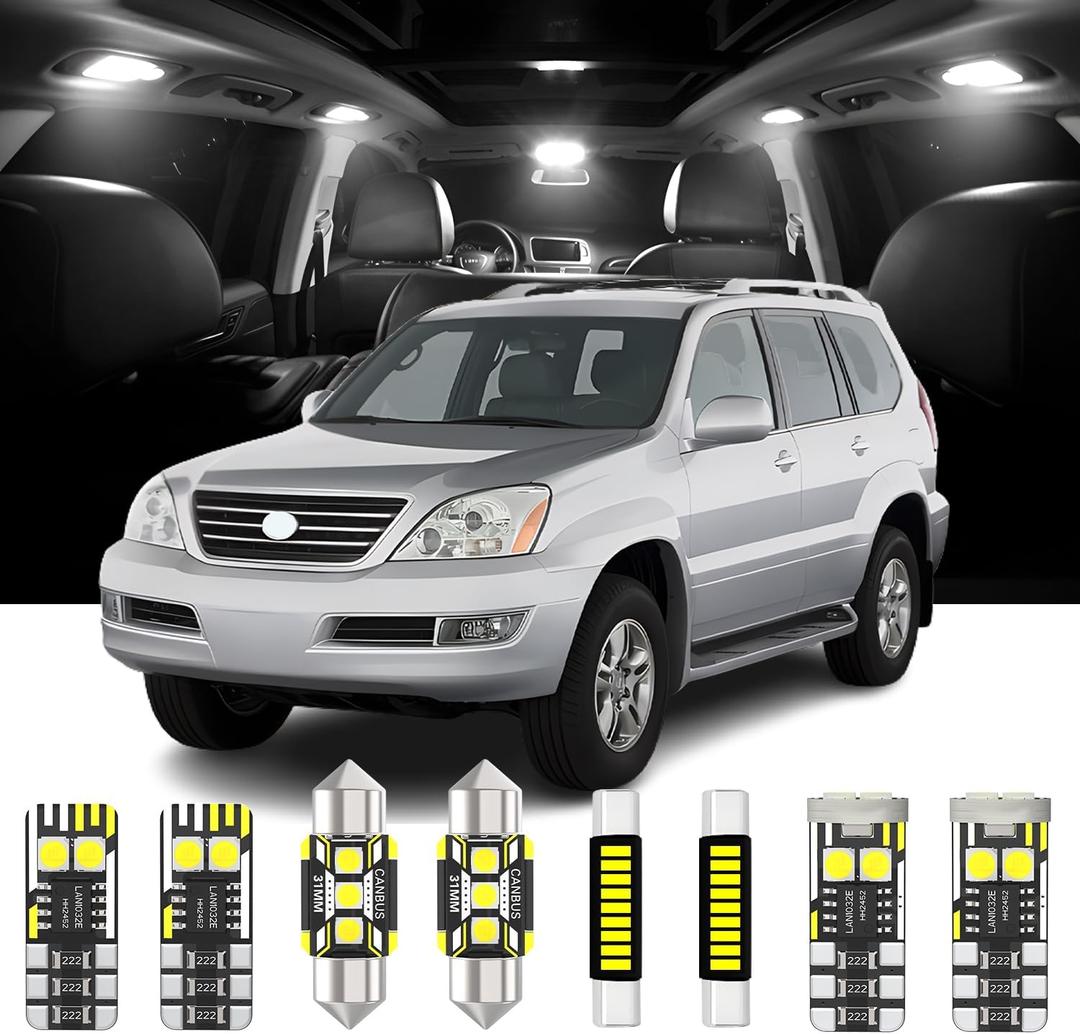 AENVTOL 18 Pieces Interior LED Lights Kit for Lexus GX470 2003-2009 Toyota Land Cruiser Prado 120 2003-2009 White LED Interior Bulbs Package + License Plate Lights, Install Tool