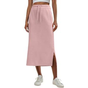 Lepunuo Casual Maxi Skirts for Womens High Waist Trendy Drawstring Side Slit Skirts with Pockets (Pink, M)