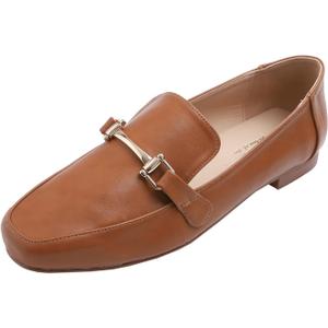 Feversole Women's Fashion Trim Deco Loafer Slippers (7.5, Bar Trim Camel Plain Pu)