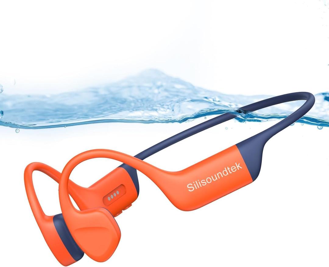 Bone Conduction Sports Headphones - IPX8 Waterproof Open-Ear Swimming Headphones, Bone Conduction Bluetooth 5.4 Wireless Earphones for Workouts and Running, Built-in Mic & 32GB MP3 Player (Orange)
