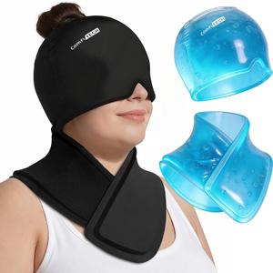ComfiTECH Migraine Relief Cap & Extra Long Neck Ice Pack Wrap Set, Cooling Head Wrap for Headaches with Extended Cervical Ice Pack for Neck Pain, Stiff Shoulder Relief After Work, Large