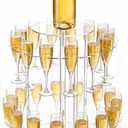 Gisafai 3-tier Clear Acrylic Champagne Tower with 28 Slots Champagne Display Stand Cocktail Tree Stand for Drinks Wine Glass Stemware Display Rack for Party Weddings Celebration