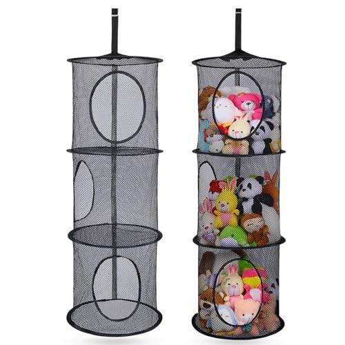 Basumee Stuffed Animals Net or Hammock 2 Pcs Stuffed Animals Storage Toy Net Hammock for Plushies Storage Organizer Mesh Kids Girls Room Decor, Black, 3 Tiers