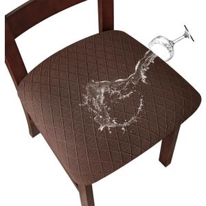 Genina Waterproof Seat Covers for Dining Room Chairs Covers Dining Chair Cover Kitchen Chair Covers (Chocolate, 6 Pcs)