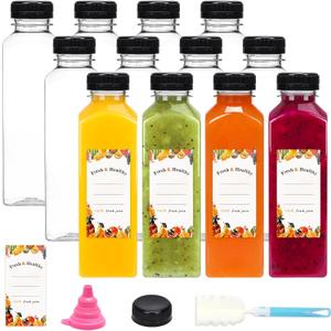 Moretoes 12pcs 16oz Plastic Juice Bottles with Caps, Reusable Juicing Bottles, Clear Empty Containers for Drinks, Smoothies and Other Beverages