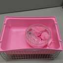 Small Pet Hamster Cage with Running Wheel Water Bottle Food Basin Portable Carrier House Mice Home Habitat for Going Out, Traveling (Pink)