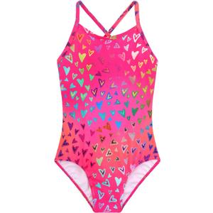Girls One Piece Swimsuits Summer UPF 50+ Quick Dry Beach Bathing Suit Cross Shoulder Strap Swimwear (7-8 Years, Red Heart)