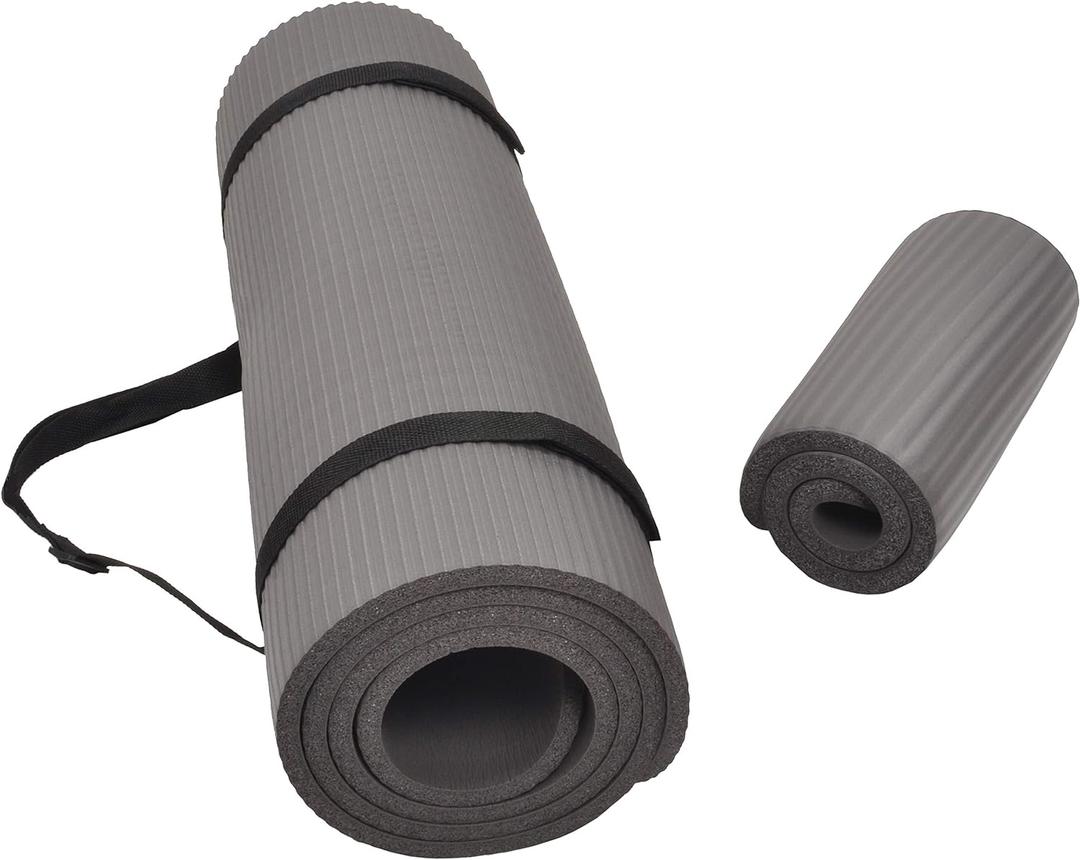 Fitvids All Purpose 1/2-Inch Extra Thick High Density Anti-Tear Exercise Yoga Mat and Knee Pad with Carrying Strap, Multiple Colors