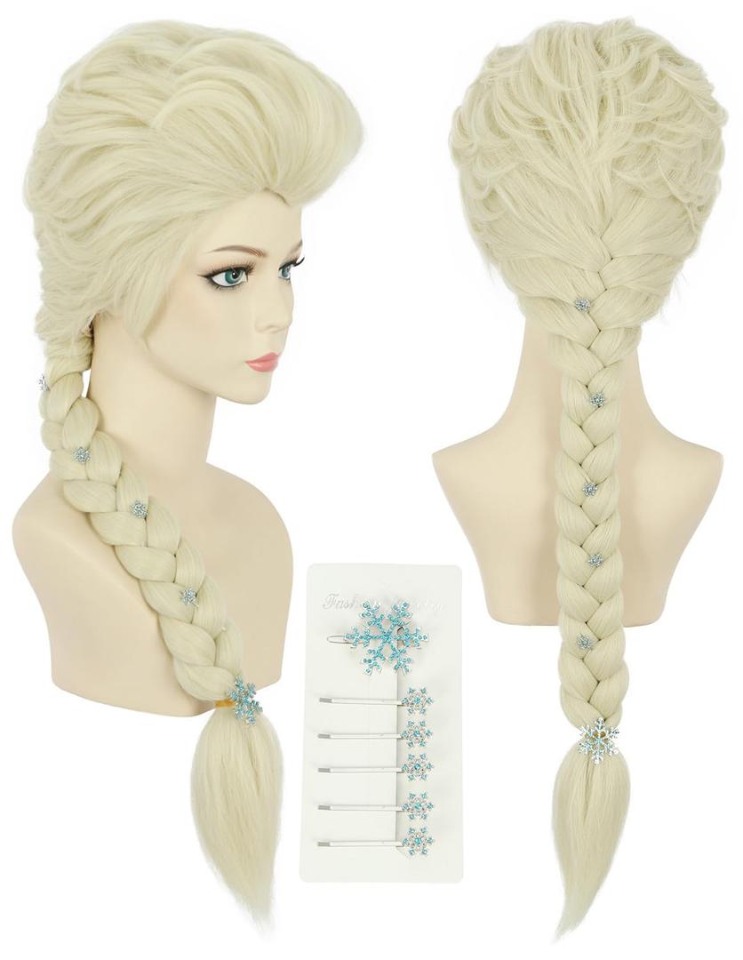 karlery Women Long Blonde Braided Princess Wig with 6 Hairpins Beige Braid Wig for Halloween Costume Cosplay Party