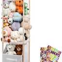 Stuffed Animal Storage, 56" Extra Large Plush Toy Organizer with Wheels, Wooden Stuffed Animal Holder with Removable Bin, Zoo Plushies Storage for Bedroom/Playroom/Living Room (White)