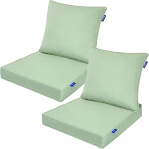 Deep Seat Cushions, Outdoor Cushions, Patio Furniture Cushions, Deep Seat & Back Cushion Patio Cushions for Backyard Couch Sofa Fade Resistant (22x24x4 inches 2 Sets, Light Green)