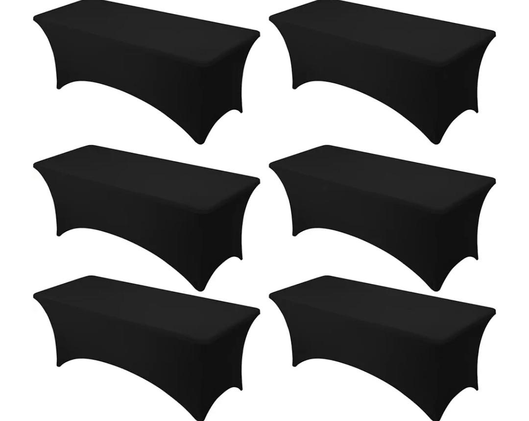 6-Pack Premium Black Spandex Tablecloths for 8ft Rectangle Tables, Stain & Wrinkle-Resistant, Washable Stretch Polyester Fitted Table Cover for Weddings, Banquets, Events, Parties