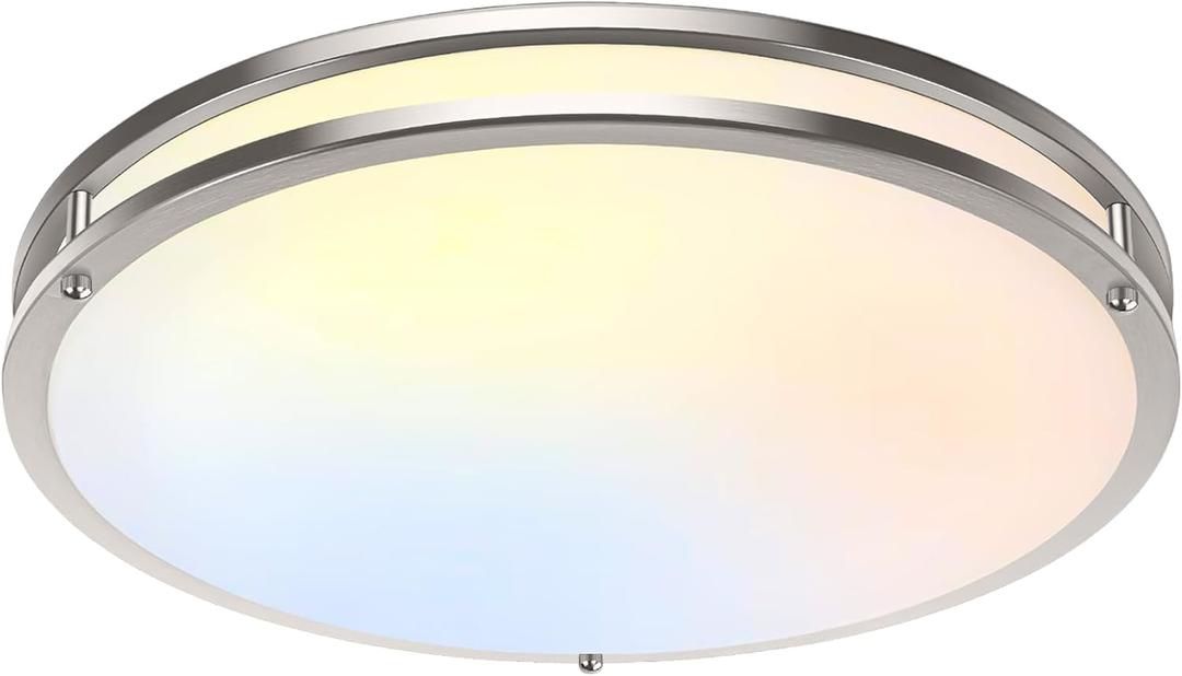 TOBUSA 18inch LED Flush Mount Ceiling Light, 50W 5600lm Bright Dimmable LED Ceiling Light Fixture, 2700K-6500K Adjusted, Modern Kitchen Light Fixture Ceiling for Living Room Bedroom, Brushed Nickle