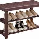 Amada 3 Tier Bamboo Shoe Rack Bench for Entryway, Living Room, Brown, 27.56 x 11.02 x 17.72 inches
