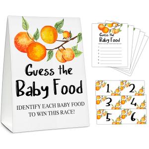 Guess the Baby Food Party Games, Baby Shower Game Set, 1 Standing Sign + 25 Answer Cards + 6 Number Cards, Little Cutie Gender Reveal Party Decorations Supplies -A07, Medium, Small