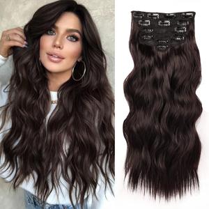 NAYOO Clip in Hair Extensions for Women 20 Inch Long Wavy Curly Dark Brown Hairpieces Full Head Synthetic Hair Hairpieces(6PCS,Dark Brown)