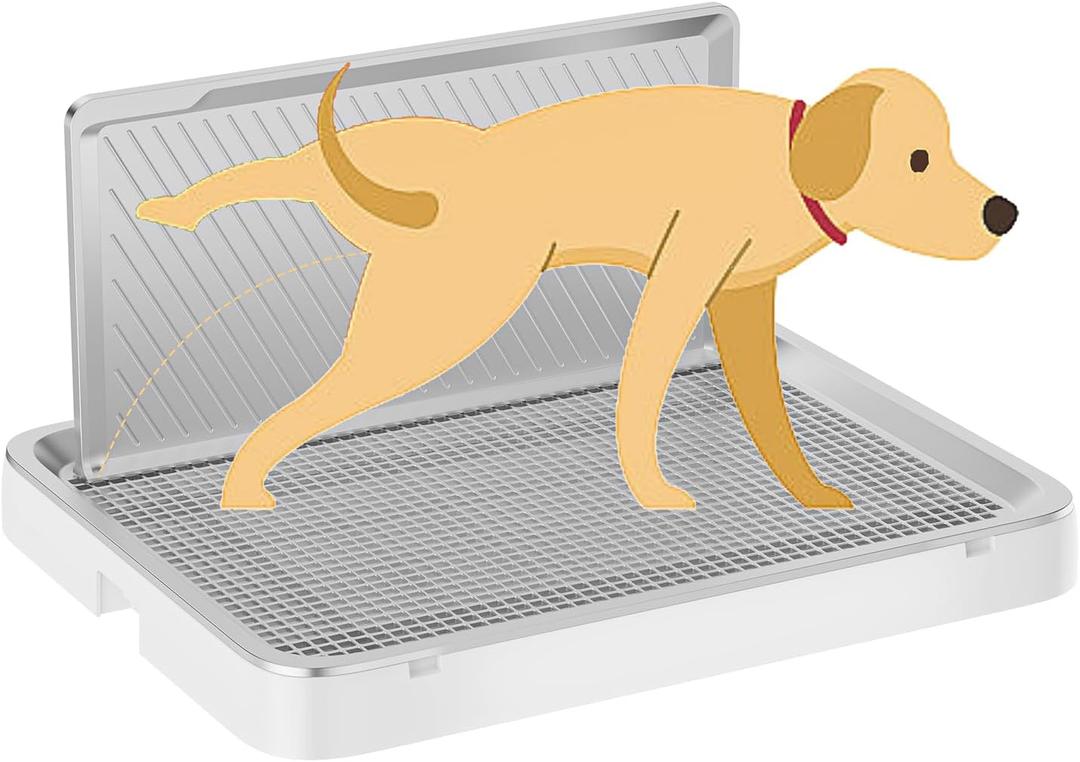 Indoor Dog Potty Tray with High Wall,25.59"X19.69" Pee Pad Holder, Dogs Litter Box, Mesh Training Toilet for Puppy and Small Size Dog, Housebreaking Supplies, Pet Products (White)