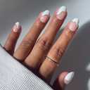 Glamnetic Press On Nails - Short Oval Fake Nails with Abstract White French Tips, Glossy Finish | Salon Quality Vacation Nails | French Muse | 15 Sizes - 30 Nail Kit with Glue