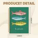 3 x Dark Green Fishes Spiral Notebook, Ocean Spotted Fish Journal, Coastal Beach Journals for Writing, French Le Poisson Marine Biology Notebooks for Note Taking, 5.5x8.3 Inch